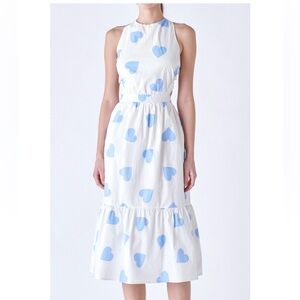 NWT 🩵ENGLISH FACTORY Heart Shape Open Back Midi Dress Size L
